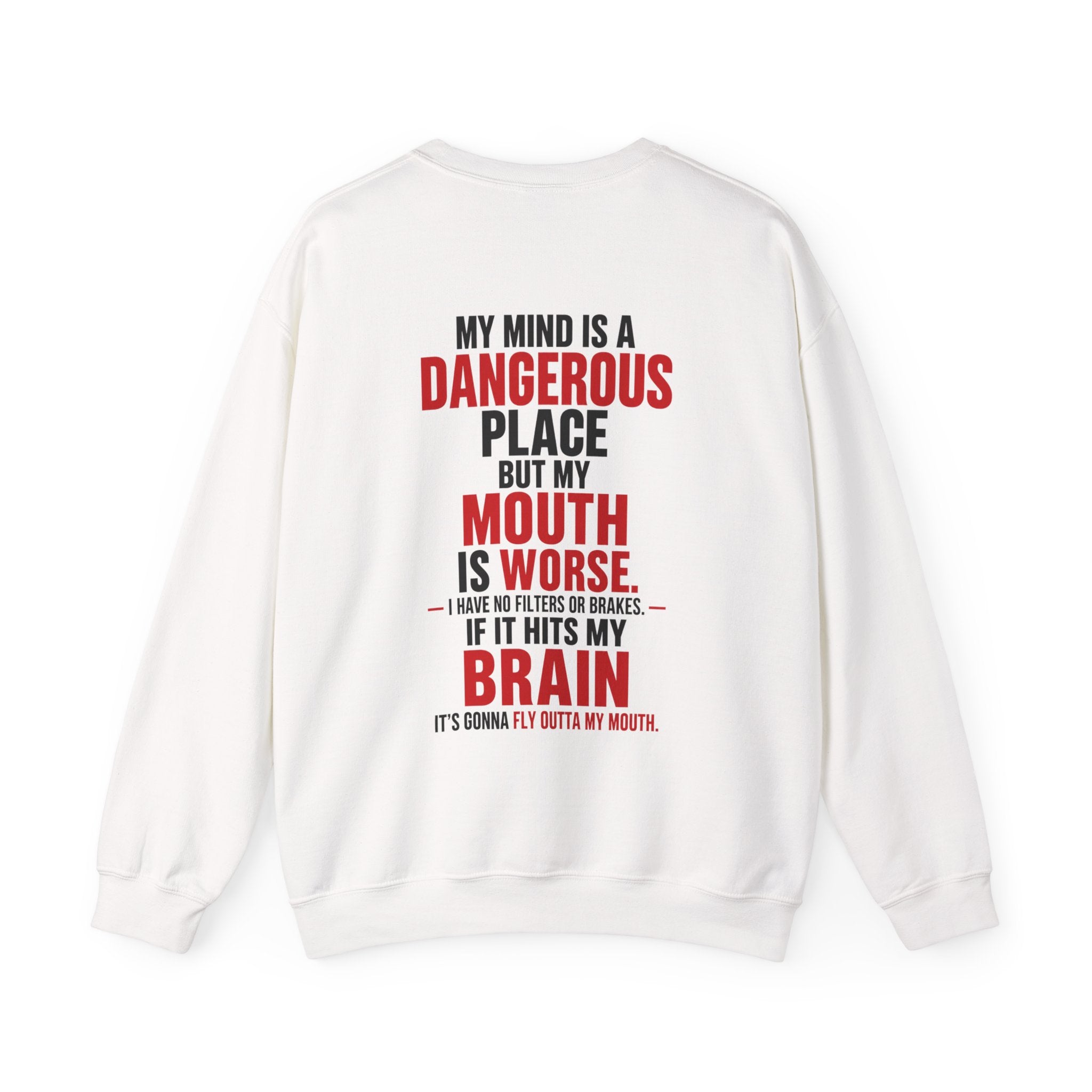 My Mind Is A Dangerous Place But My Mouth Is Worse. I Have No Filters Or Brakes. If It Hits My Brain It's Gonna Fly Outta My Mouth. Sweatshirt Back