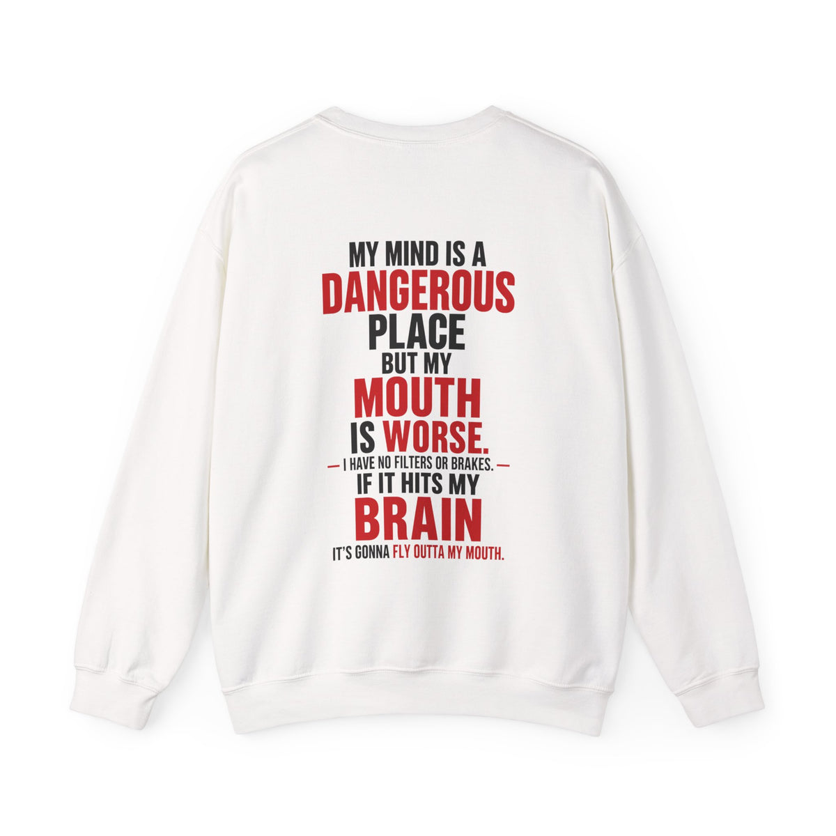My Mind Is A Dangerous Place But My Mouth Is Worse. I Have No Filters Or Brakes. If It Hits My Brain It's Gonna Fly Outta My Mouth. Sweatshirt Back
