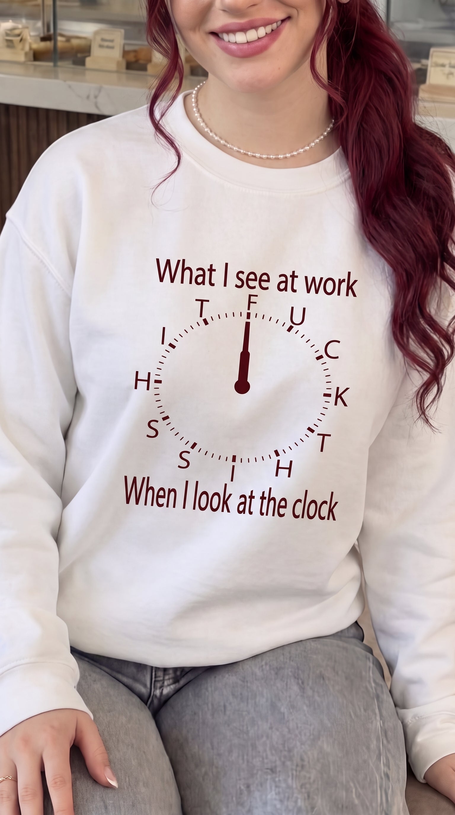 What I See At Work When I Look At The Clock (Red) Women's Sweatshirt